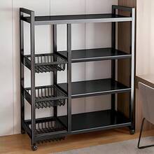 4-Layer Heavy-Duty Metal Kitchen Storage Rack With Wheels, Kitchen Fruit Basket, Kitchen Trolley, Kitchen Storage Organizer, Removable Basket With Wheels, Kitchen Fruit And Vegetable Organizer Rack Storage Truck - Black - View 10