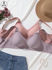 2pcs Jelly Glue Wireless Plus Size Bra With Adjustable Wide Strap, Seamless Back Hook And Eye Closure With 4 Rows For Enhanced Support And Cup Stability, Suitable For Commuting, Daily Wear, Home, Sports And Multiple Occasions, Plus Size Women's Bra - Multicolor - View 4