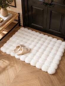 1pc White 3D Plaid Faux Rabbit Fur Bubble Fleece Doormat, Decorative Rug, Fluffy Soft Touch, Smooth And Cozy, Fashionable Home Decor, Skin-Friendly Material, Non-Slip Bottom, Low Shedding, Easy Care And Machine Washable, Suitable For Bedroom, Living Room, Hallway, Study, Vanity, Walk-In Closet, Etc., Bedroom Carpet - White - View 1