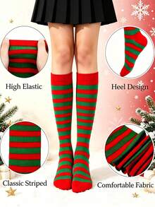 1/3 pares de calcetines de pantorrilla para mujer, calcetines de tubo largo estilo JK japonés con patrón de rayas y contraste de color para cosplay de anime, calcetines de pantorrilla estilizados de alta calidad para mujer, transpirables, cómodos, absorbentes de humedad y sudor para otoño, estilo deportivo casual, callejero, universitario y elegante, adecuados para uso diario, varios festivales, Halloween y Navidad, opción de regalo perfecta - Multicolor - Ver 10