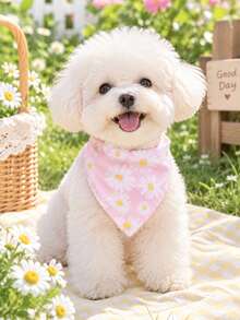 1件粉色雛菊印花聚酯纖維寵物三角巾 Happy Puppy 系列配件，適合小型犬、中型犬與貓（如比熊、泰迪），適用於全年室內外玩耍，不適合大型犬種 - 粉色 - 查看 3