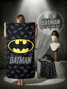 Batman X Joivida Bat Bath Towel Hair Drying Cap Set, Superhero Shower Towel, Soft Absorbent Bath Towel, Quick-Dry Hair Wrap, Bathroom Accessories And Gift Set - Black - View 1