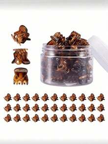 40pcs Amber Mini Hair Clips With Storage Jar, Strong Grip, Suitable For Buns And Bangs, Multi-Functional Hair Accessories - Multicolor - View 1