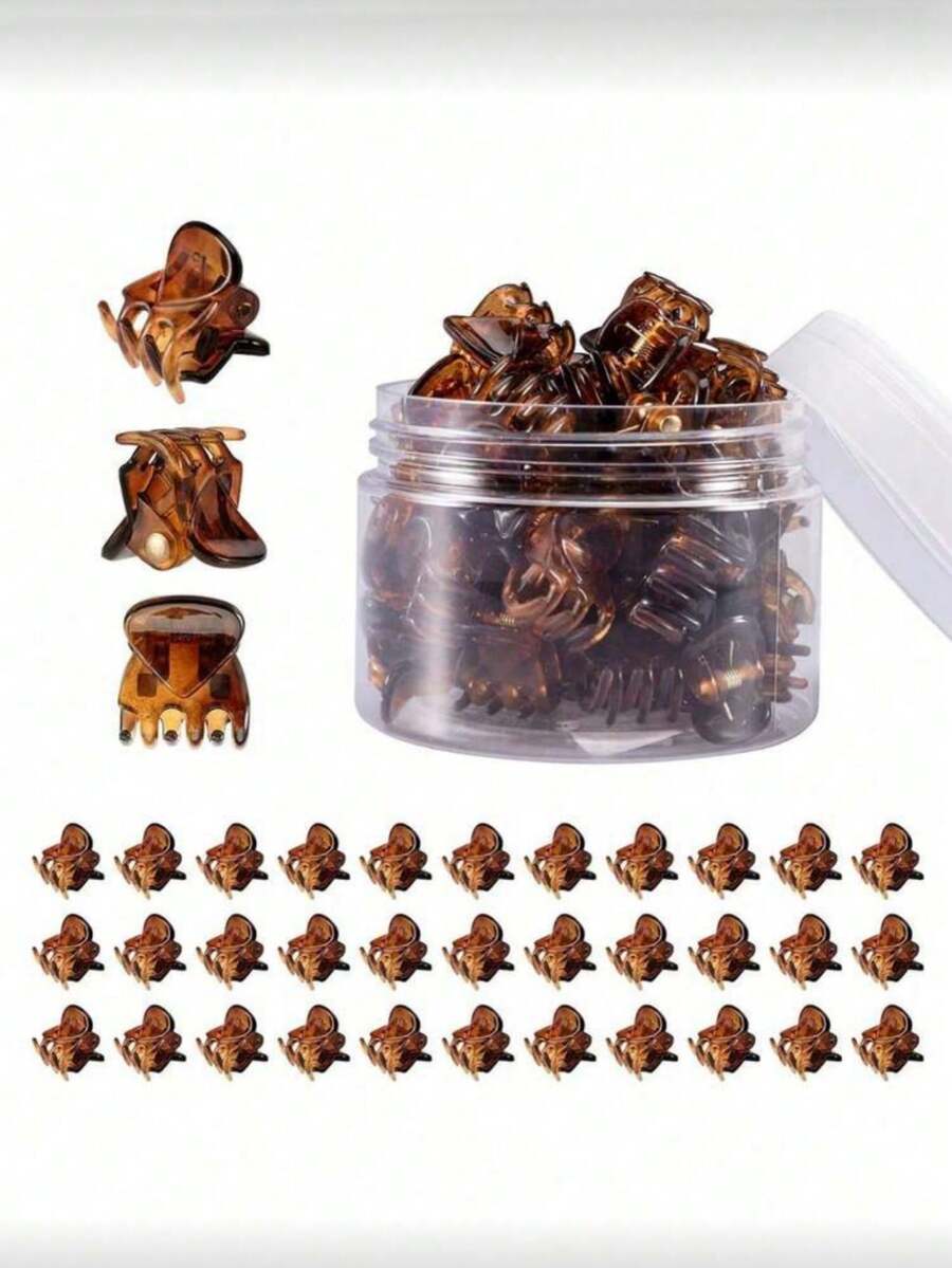 40pcs Amber Mini Hair Clips With Storage Jar, Strong Grip, Suitable For Buns And Bangs, Multi-Functional Hair Accessories - Multicolor - View 1
