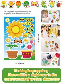 8 Sheets Make A Face Stickers, Kids DIY Puzzle Face Stickers, Parent-Child Interactive Educational Stickers, Cartoon Insect Sunflower Snail Bee Caterpillar Butterfly Flower Tree Mix And Match Craft Stickers For Party Favors Classroom Art Activities - Multicolor - View 9