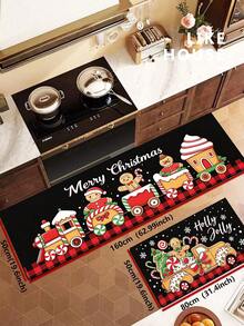 1/2pcs Christmas Floor Mat, Christmas Gingerbread Man Pattern Merry Christmas Kitchen Mat, Winter Home Decor Low-Key Kitchen Rug, Christmas Holiday Gift! - Multicolor - View 13