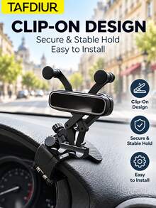 TAFDIUR 1pc ABS Material Black Clip-On Mirror/Textured Dual Panel Gravity Phone Car Mount Holder, Stable & Anti-Shake, Easy Installation, Suitable For Most Car Models, Ideal For Driver Navigation/Music/Calls - A86 - View 3