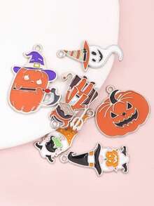 10pcs Pink Orange Drip Oil Pastel Halloween Pumpkin Ghost Skull Devil Boy Witch Hat Dwarf Pendants For DIY Sweet Cool/Cute Style Keychain Bag Charm - Macaron Halloween - View 4