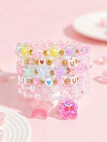 6pcs/Set Girls Cute Star & Flower Charm Bracelet Multicolor Beaded Children Jewelry Bracelet, Suitable For Holiday Party Birthday Gift - Multicolor - View 1