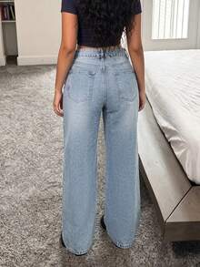 European & American Women's Non-Stretch Mid-Waist Versatile Fashion Fully Rhinestone Floor-Length Jeans, Loose Straight-Leg Design - Light Wash - View 7