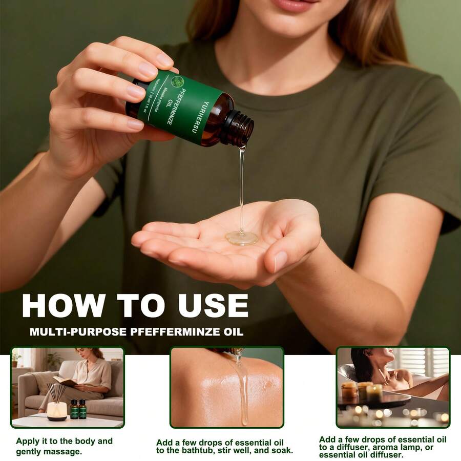 YURHERSU Peppermint Essential Oil, A Refreshing Moisturizing Body Massage Oil, An Aromatic Skincare Essential Oil, 30ml.