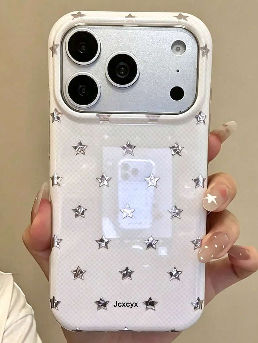 Cute Glitter Plaid Star Laser Glacier Pattern IMD Phone Case, Compatible With IPhone 18 Pro Max 18 Pro 17 Pro Max 17 Pro 17 16 Pro Max 16 Pro 16 15 Pro Max 15 Pro 15 14 Pro Max 14 Pro 14 13 Pro Max 13 Pro 13 12 Pro Max 12 Pro 12 11, Cute Shockproof Phone Case - Baby Pink - View 1