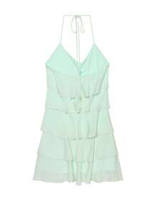 Mini Halter Dress Women's Ruffle Layered Dress Backless Sleeveless Flowy Dress Mint Green V Neck Sundress Summer Tie Back Short Beach Dresses Woman - Mint Green - View 6