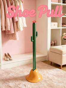 1pc Green Cactus Shaped Shoe Horn, Plastic Long Handle With Decorative Red Flower Top, Ergonomic Shoe Helper With Stable Base, Suitable For Home Bedroom Dormitory Apartment Daily Indoor Use - A - View 9