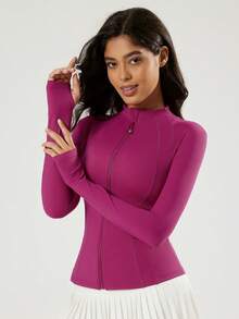 VUTRU Women's Slim Fit Sports Jacket With Thumb Holes And Stand Collar Spring - Hot Pink - View 7