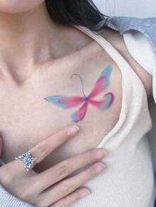 1pc Temporary Tattoo Sticker, Gradient Blurred Colorful Butterfly Dreamy Pattern, Realistic Fake Tattoo Design, For Daily Wear, Bachelorette Party Favors, Music Festival, Game, Graduation Gift, Lasts 3‑5 Days - Multicolor - View 4