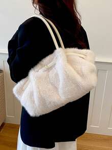 Soft Fuzzy Plush Tote Bag, Winter Retro Shoulder Bag, Large Capacity Handbag With Handles Suitable For Office Shopping Daily Used Commuting - Multicolor - View 8