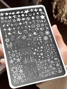 1pc Moon & Star Pattern Nail Art Stamping Plate, DIY Nail Transfer Template, Nail Polish Transfer Tool, Suitable For Nail Salon Supplies, Nail Tools, Applicable For Artificial Nails - Multicolor - View 3