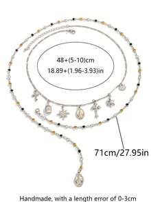 2pcs Men's Necklace Set, Silver Metal, Geometric Cross Star Oval Pendant Multi-Layer Stacked, Personalized Autumn Style Necklace, Suitable For Daily Street Wear - Silver - View 5