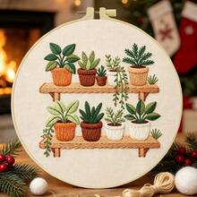 1PC 15*15cm/5.9*5.9in 20*20cm/7.9*7.9in,Green Potted Plants Embroidery Kit, DIY Handmade Embroidery Set For Adult Beginners, Home Gift, Women's Sewing Gift, Including User Manual, Printed Pattern Fabric, Embroidery Frame, Needle And Thread. - 20X20CM - View 7