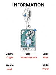 Vintage Mystic Square Dangle Charm Beads, Enamel Tarot Pattern Pendant With Moon Sun Star, Fit European Style Bracelet, DIY Handmade Jewelry Accessory - Multicolor - View 14