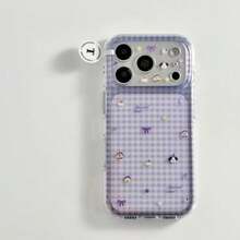 Plaid Cherry Cat + Cherry Stand Phone Case Compatible With IPhone 17 Apple 16 Pro Max 15 Full Coverage 14 New 13 Women - Purple - View 2