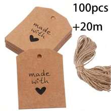 100pcs Kraft Paper Gift Label Card, Heart Pattern Design Label Card For DIY Handmade Crafts, Christmas Party, Baking Cake Dessert Decoration And Gift Tagging, Parties And Anniversaries Tags - Label Card - View 10