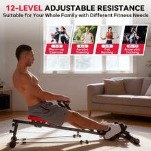 GartistGo Folding Hydraulic Rowing Machine With LCD Monitor, 12 Resistance Levels, Extra-Long Rail, 150KG Capacity, Low-Impact Full-Body Workout - Black and Red - View 6