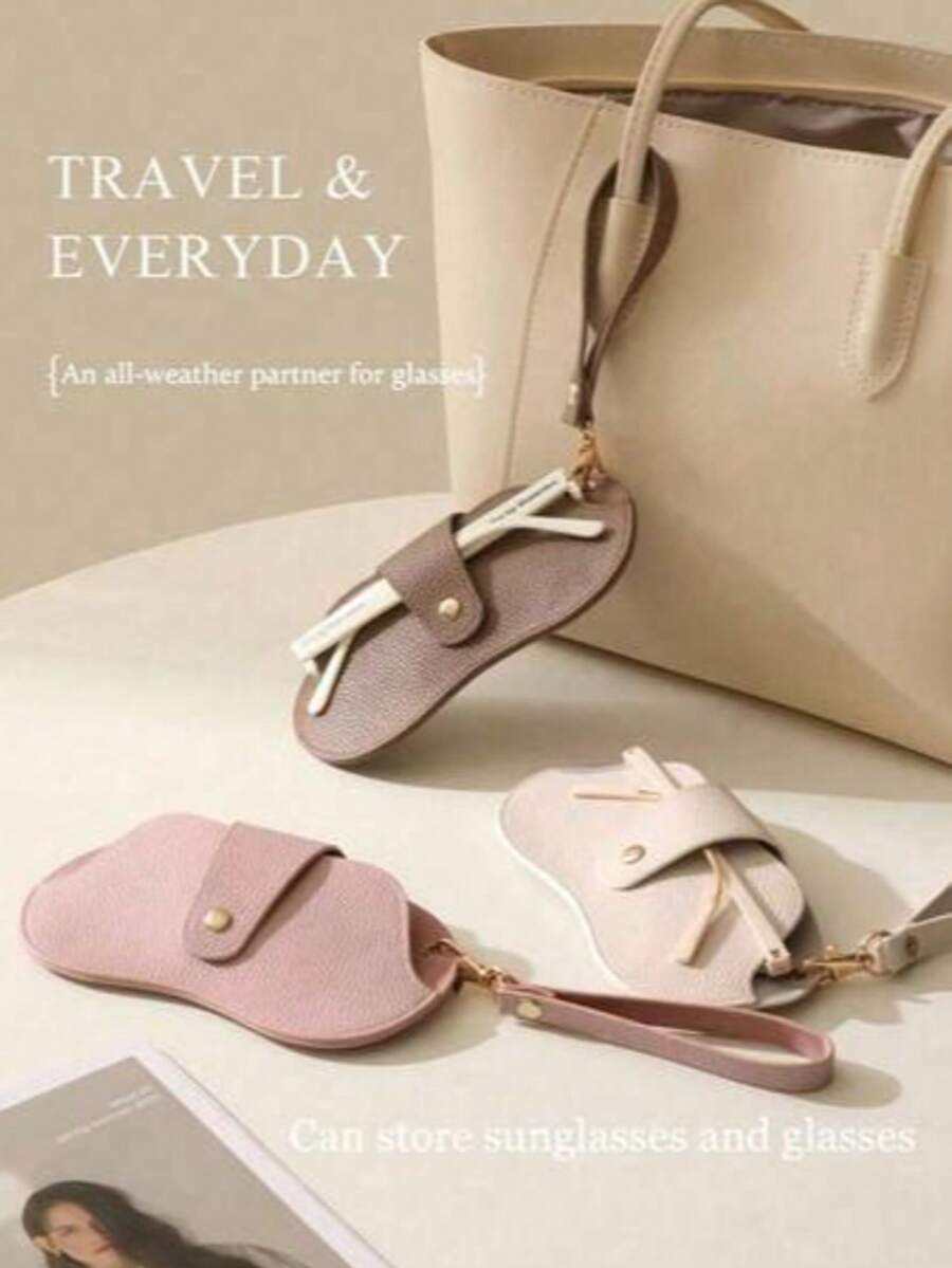 1pc Luxury Solid Color Portable Hanging Fashion Glasses Storage Bag, PU Faux Leather, Snap Button Anti-Scratch Eyeglass Case, Essential For Commuting Shopping Travel, Soft Eyeglass Storage Pouch, Valentine's Day Mother's Day Graduation Gift