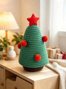 1pc Christmas Lidded Desktop Cotton Woven Storage Basket, Squishy Soft Fabric Decor Bin For Keys Remote Control, Entryway Table Cosmetic Organizer, Festive Winter Style, Multi-Scene Use For Home Decoration - Multicolor - View 9