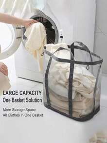 Extra Large Foldable Mesh Laundry Basket With Handle- Robust Laundry Bags, Portable Storage Bag, Garment Bag, Hook, Suitable For Clothing Storage, Home, Travel And Laundry Room, Bedroom And Bathroom, Camping Use. Space-Saving, Rectangular Design | Laundry Basket, Laundry Bin, Back To School, Christmas, Halloween Gift - Multicolor - View 7