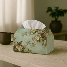 1pc Soft Green Floral Branch Pattern Tissue Box, Elegant Design Enhances Living Environment, Suitable For Daily Use And Special Occasions Like Holidays, Convenient Access - A - View 12