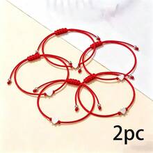 2/5 piezas Pulsera de hilo rojo con corazón, simple, trenzada de colores arcoíris, elástica, para parejas y mejores amigos, temporada de graduación, cuerda para la mano - Multicolor - Ver 8