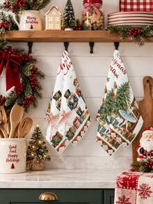 Christmas Towel Merry Christmas Decorative Kitchen Hand Towel Nutcracker Holly Snowflake Christmas Tree Gift Box Pattern Red Holiday Gift Home Decor Kitchen Bathroom Towel - Multicolor - View 5