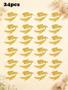 4-30pcs Metal Leaf Napkin Rings, Wheat Ear Napkin Holders, Table Decor Suitable For Wedding, Christmas, Party, Banquet, Dinner - Gold - View 15