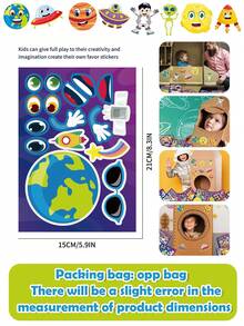 Outer Space Educational Puzzle Sticker Sheets, Parent-Child Interactive Make A Face DIY Craft Decals For Happy Birthday Party Decoration, Solar System Theme Favors, Festive Celebration Games Supplies Kits Sets Box Packages Goodie Bags Stuffers Pack - Multicolor - View 9