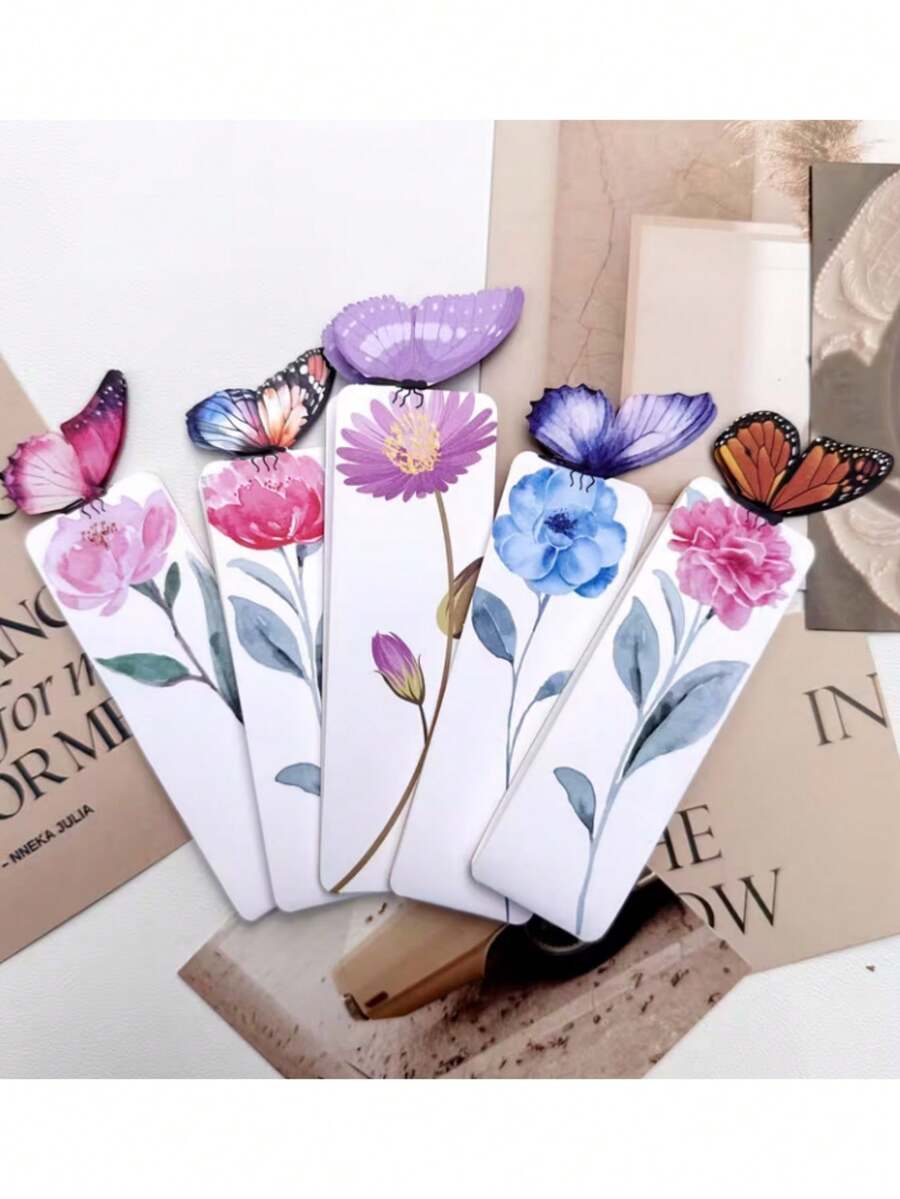 1 Set (5 buah) Pembatas Buku Kertas Kupu-kupu 3D Estetik Kreatif, Pembatas Buku Lipat Berongga Segar Lucu untuk Siswa, Dilengkapi Kartu Pesan, Hadiah Kreatif Budaya Kelas Atas, Kembali ke Sekolah