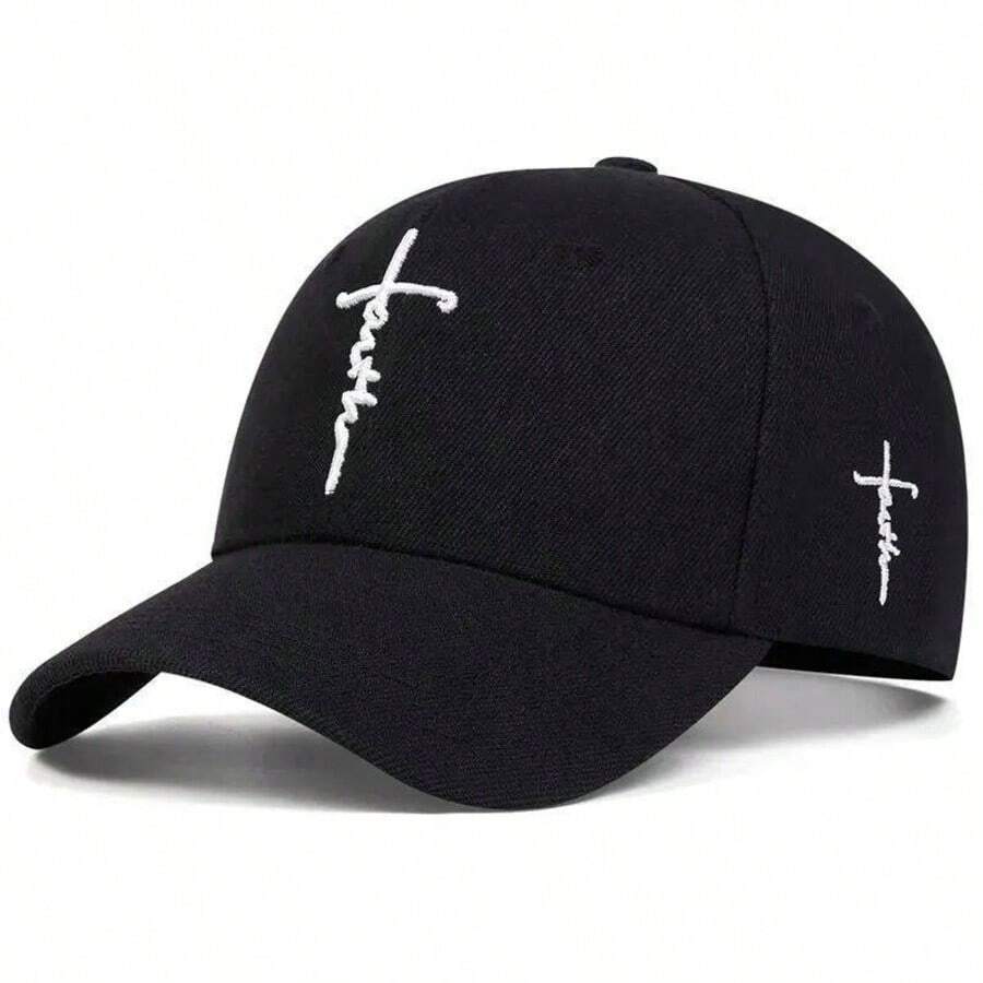 1pc Women's Faith Letter Embroidered Baseball Cap With Cross Pattern, Adjustable Sun Protection Casual Hat For Spring/Autumn Travel, Beach Vacation