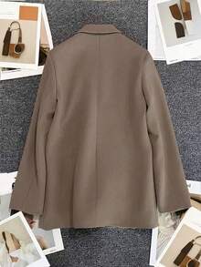 Spring/Summer Women's Solid Color Long Sleeve Double-Breasted Blazer, Notch Collar | Suitable For Dating, Parties, Outings And Holiday Celebrations - Khaki - View 8