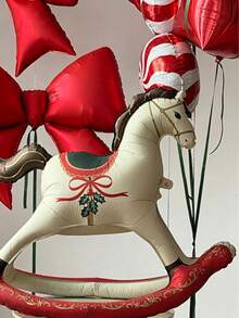 9pcs/Set Christmas Rocking Horse Foil Balloon Set, With Red Bow, Red Candy And Gift Box, Suitable For Christmas, Family Gathering, Baby Shower, Store Window, Holiday Party Decoration - Christmas Rocking Horse - View 7