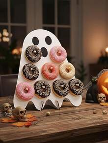 1 Set Halloween Donut Display Stand, White Ghost Donut Display Rack, Wooden Donut Display Stand For Home, Halloween Party Food Display Rack, Trick Or Treat, Scary Party Food Display Rack, Halloween Cute Ghost Cake Tray, Halloween Banquet Dessert Display Stand, DIY Dessert Cake Decoration, Restaurant Food Tray, Kitchen Cooking Storage Rack, Halloween Decoration, Party Gift - White Ghost - View 4