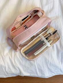 Double Layered Handheld Makeup Bag With Large Capacity Partition Design For Storing Cosmetics, Toiletries, And Skincare Products, Suitable For Travel, Business Trips, Holidays, Weekends, And Vacations Pencil Cases Bag Storage Makeup Bag Pouch Travel - Multicolor - View 15