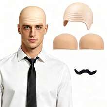4pcs Fake Mustache And Hair Cap Costume Set For Women And Men, Wearable Halloween Costume Accessories - Multicolor - View 4