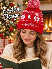 Custom Christmas Season Hats Santa Claus Hat, Custom Women Beanie, Warm Hats, Custom Logo/Text Hats, Personalized Beanie Christmas Outfit - Multicolor - View 2