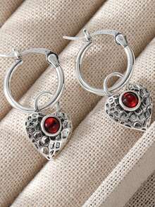 Gmzalx Women's Vintage Craft Heart Dangle Earrings, Sweet Cool Style Pendant Earrings, Suitable For Dating Occasions - Antique Silver - View 7