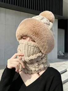1pc Knitted Face Mask Scarf Hat, Winter Warm All-In-One Hat, 3-In-1 Scarf Face Mask Knitted Beanie, Elastic Soft Ear Protection Knitted Scarf Face Mask Hat, Fleece Lined Beanie, Women's - Multicolor - View 4
