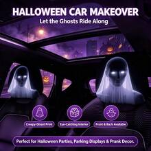 2pcs Halloween Scary Ghost Bride Car Headrest Covers, Thrilling Phantom Style Headrest Towels, Halloween Holiday Party Car Interior Decoration - Black - View 3