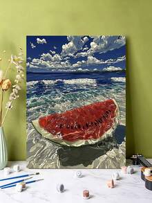 DIY Watermelon On Beach Ocean View (Frameless Or Framed 8x12 / 16x20 Inches) Paint By Numbers Kit(Acrylic) Arts & Crafts For Adult Beginners, Home Wall Decor, And Holiday Gifts - Sets - View 5