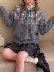 Women's Autumn/Winter Casual Vacation Hooded Knit Cardigan Jacket - Grey - View 5