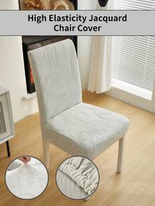 1pc Leaf Pattern Jacquard Chair Cover High Elasticity All Season Universal Home Hotel Use - Light Grey - View 1